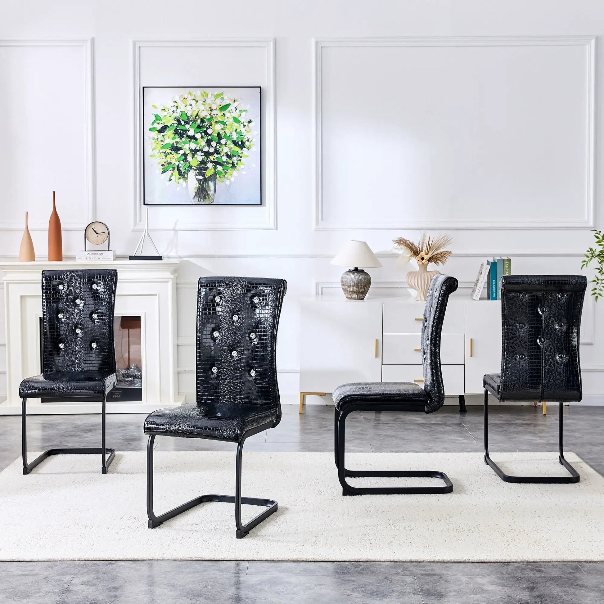 Alligator skin upholstered dining chairs, black crocodile-textured leather, chair sets on Tampa Home & Garden Store