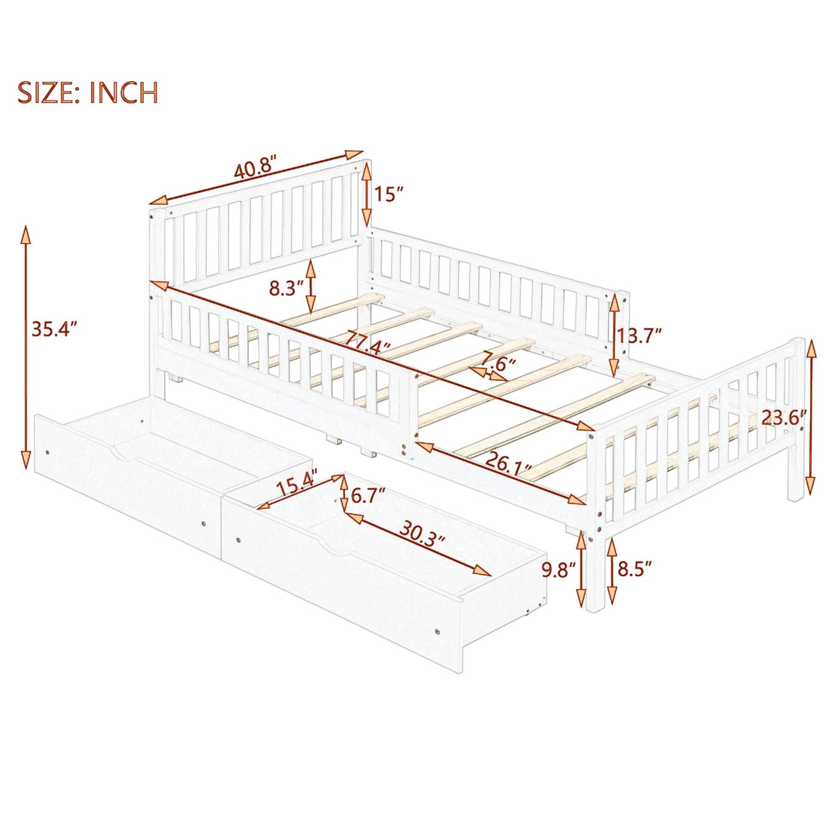 Platform bed with guardrails on both sides and two under-bed drawers HouseOfZazla on Tampa Home & Garden Store
