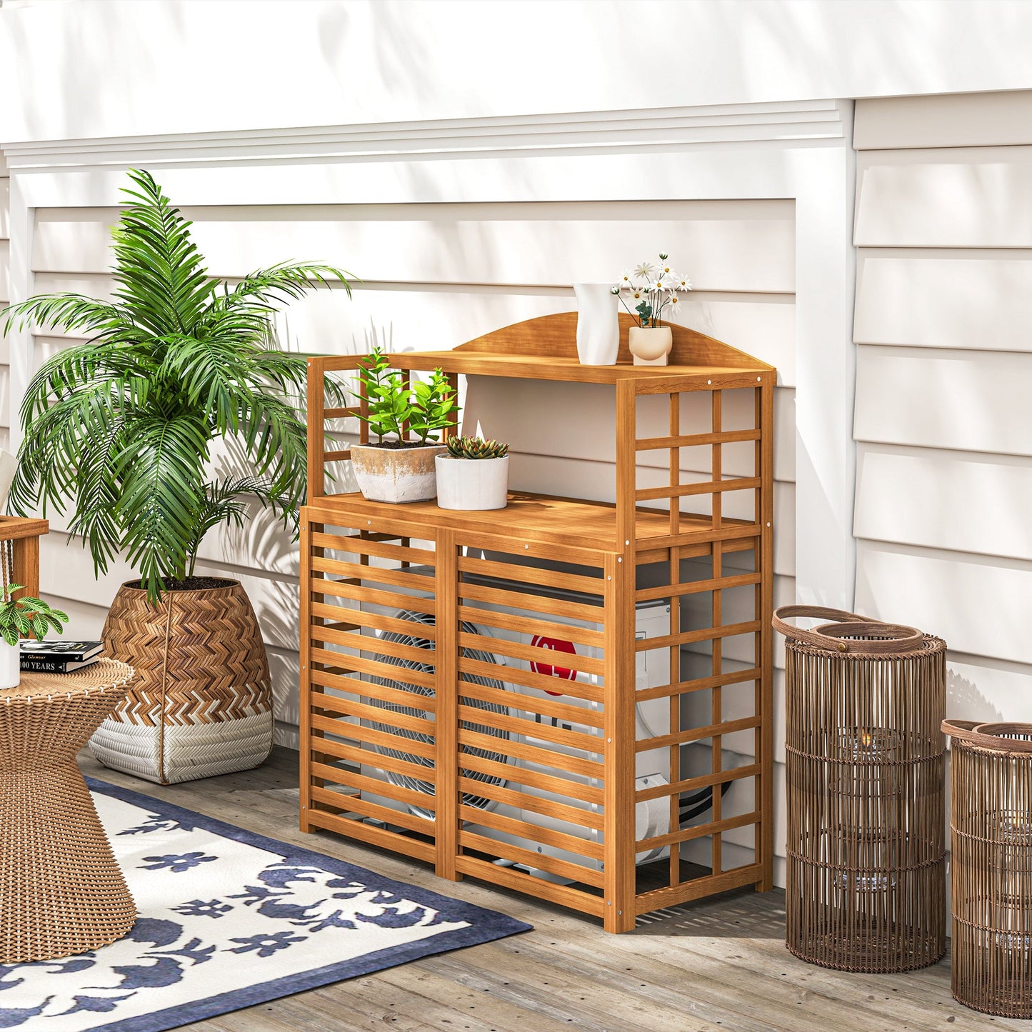Outsunny Wood Air Fence With Storage Shelves