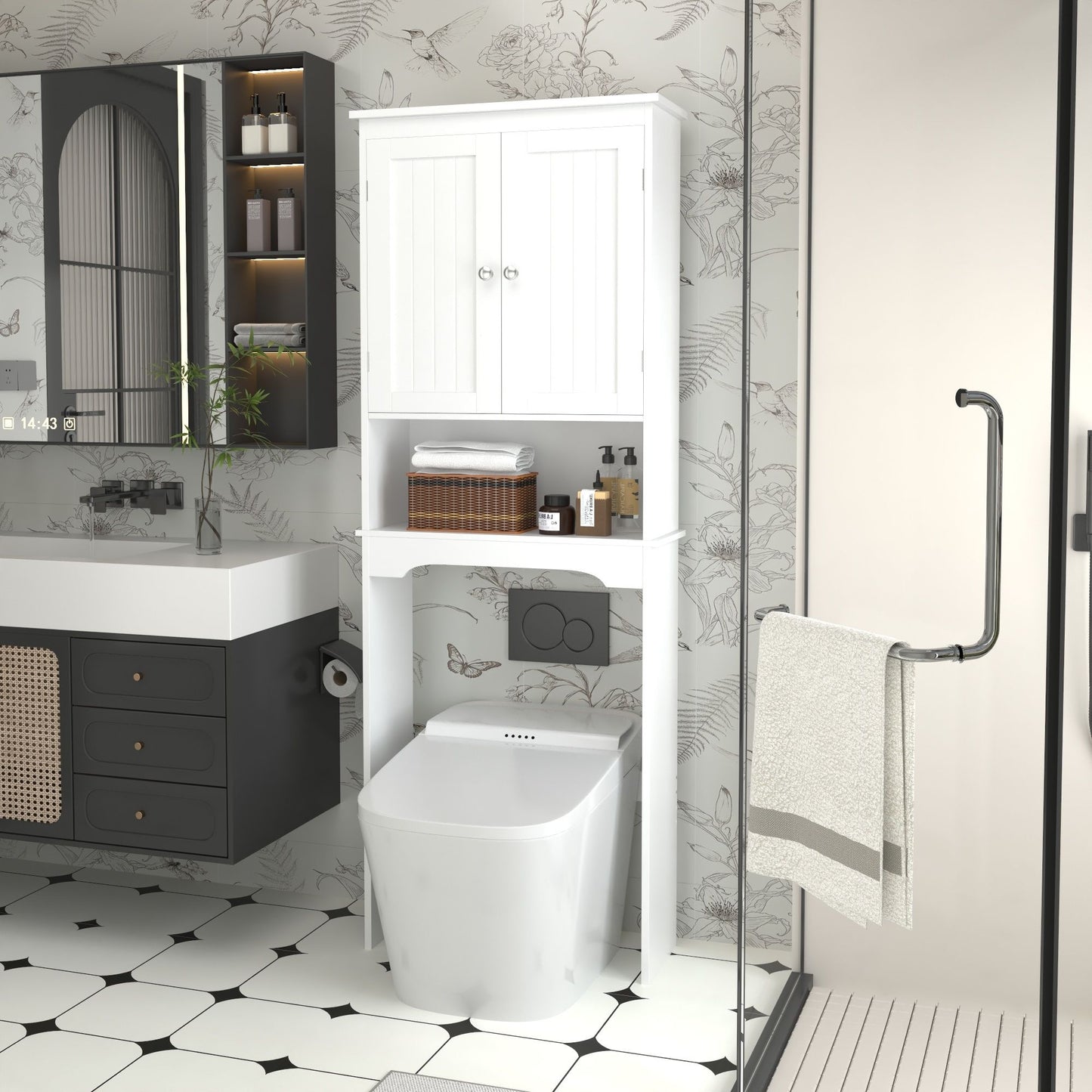 White Over the Toilet Bathroom Storage Cabinet