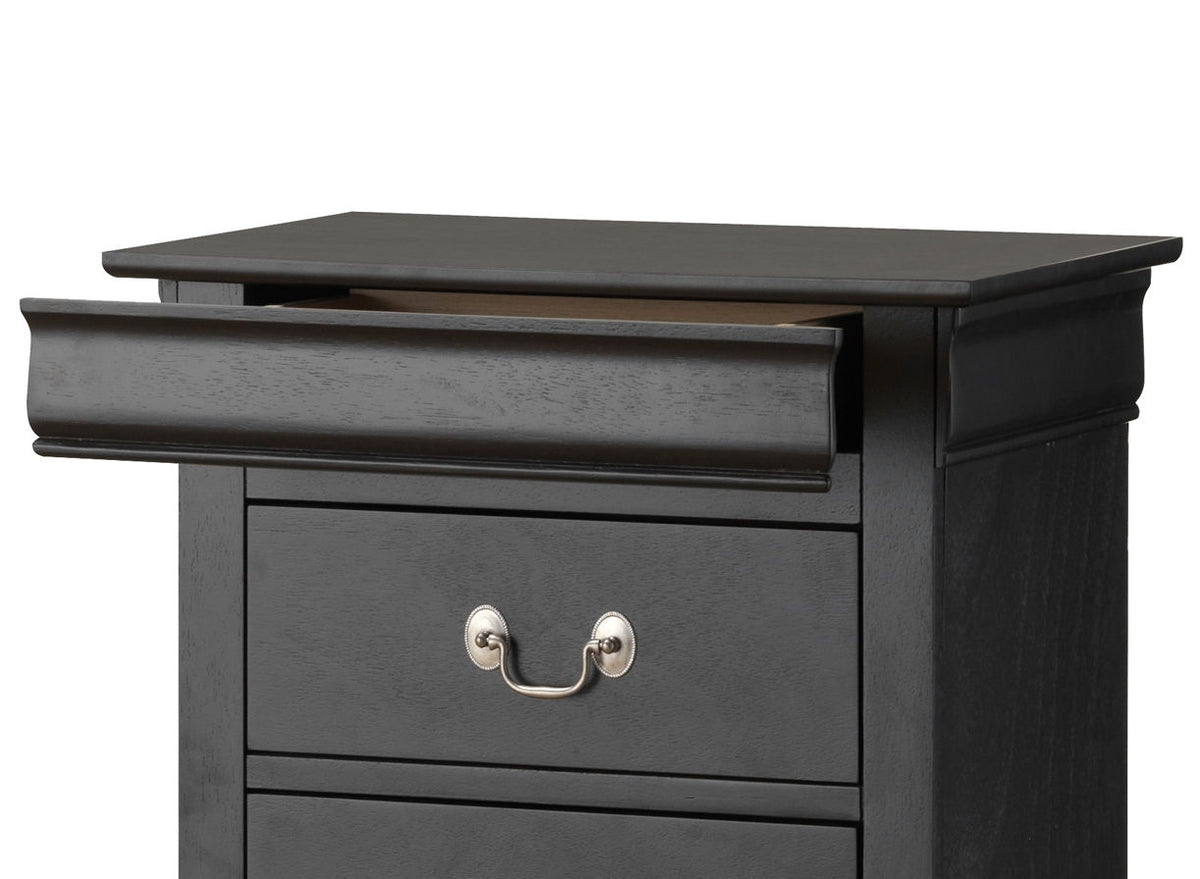 Black traditional lingerie chest with open shallow top drawer and silver pull on the lower drawer on Tampa Home & Garden Store