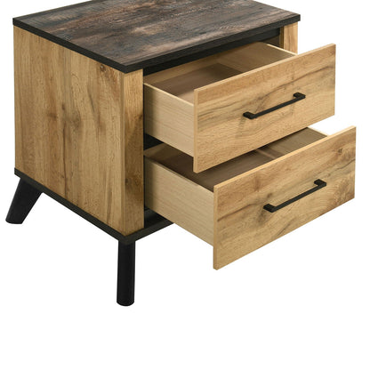 Georgina 2-drawer nightstand natural wood with black top trim and black handles on Tampa Home & Garden Store