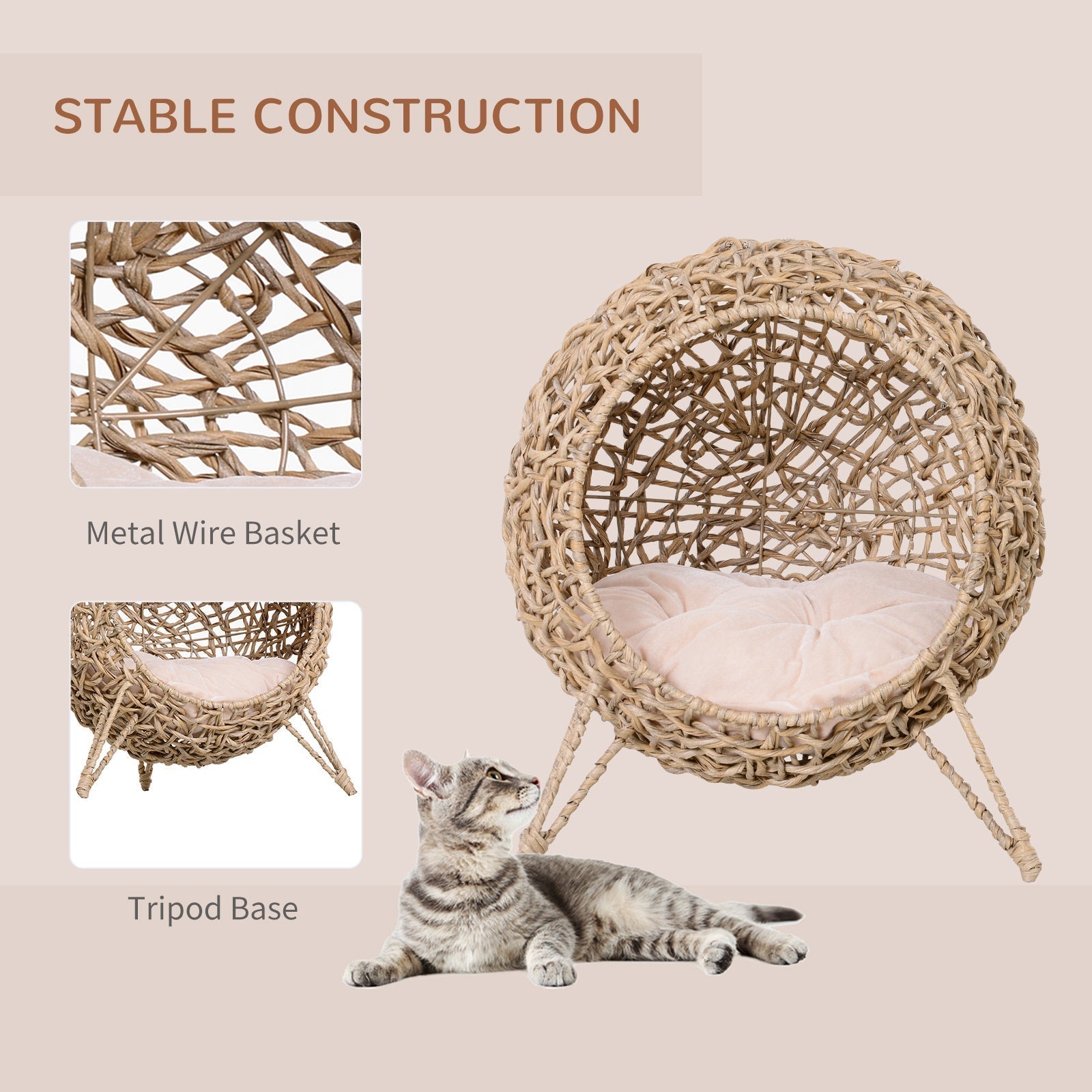 Cat bed banana leaf weave with beige cushion 20.5' HouseOfZazla on Tampa Home & Garden Store