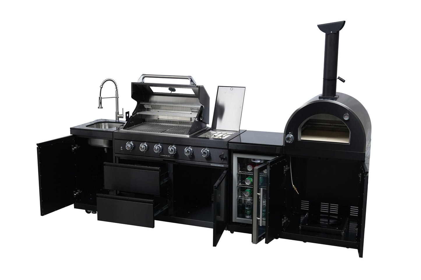 Black Double Steel Gas Grill And Pizza Oven