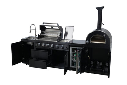 Black Double Steel Gas Grill And Pizza Oven