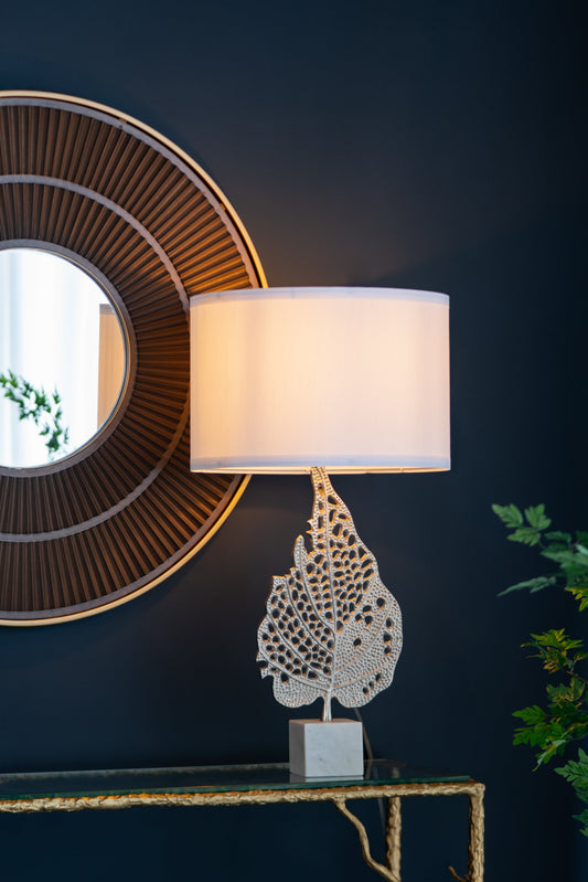 D15x29.3in Table Lamp white fabric shade marble base HouseOfZazla Lighting Timers on Tampa Home & Garden Store