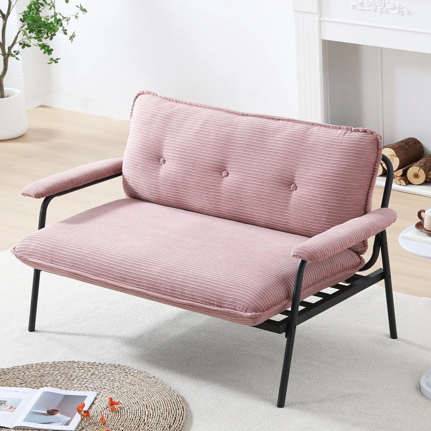 Modern pink corduroy metal-frame stationary sofa with sponge filling by Unique Piece Furniture on Tampa Home & Garden Store