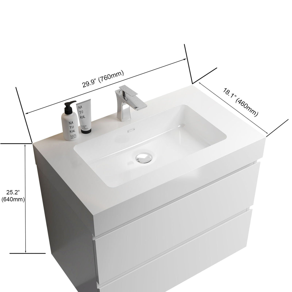 Modern Floating Bathroom Vanity with Large Storage in white by HouseOfZazla with three drawers on Tampa Home & Garden Store