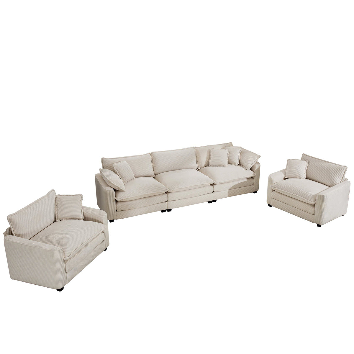 Elegant oversized 3-piece beige fabric sectional sofa set with deep seats chaise and armchair on Tampa Home & Garden Store