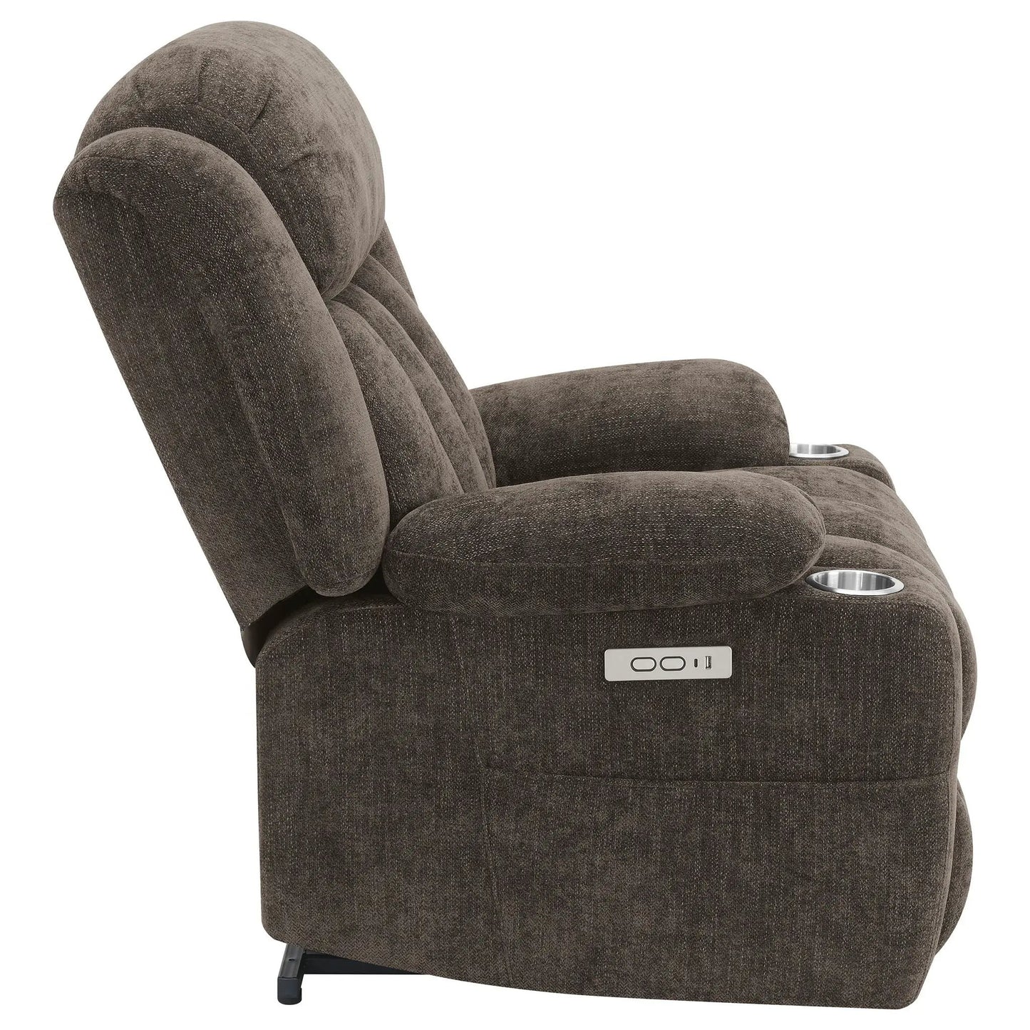 Beca power lift recliner with cupholders and USB charging, brown textured fabric on Tampa Home & Garden Store