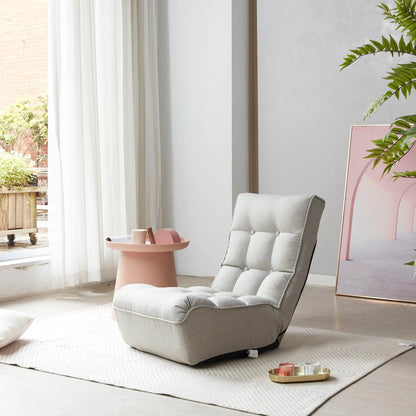 Reclining Japanese chair Lazy Sofa in light gray tufted fabric with adjustable back on Tampa Home & Garden Store