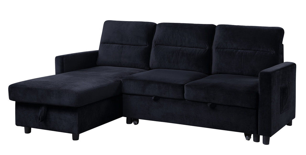 Ivy sleeper sectional with storage chaise and side pocket in navy fabric by HouseOfZazla on Tampa Home & Garden Store