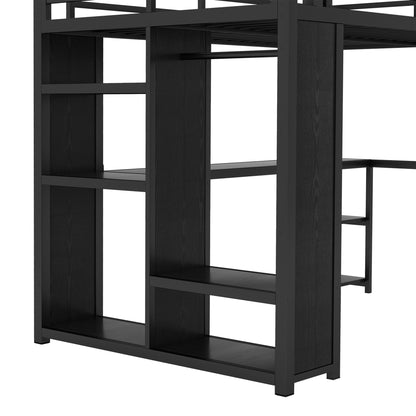 Full Size Metal Loft Bed with Desk and Wardrobe
