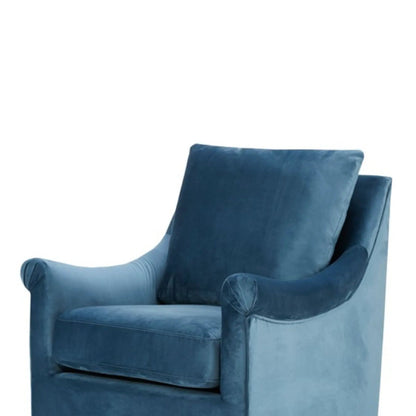 Blue Velvet Swivel Chair with Curved Arms