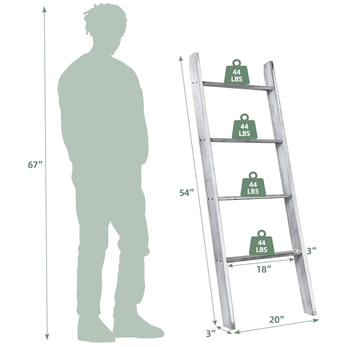 Estantería tipo escalera de pared de 4 niveles - Gris