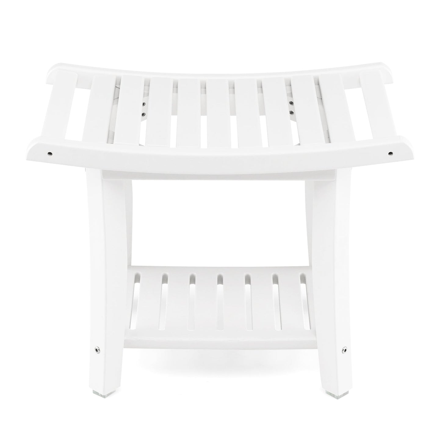 Waterproof Bath Stool with Curved Seat and Storage Shelf