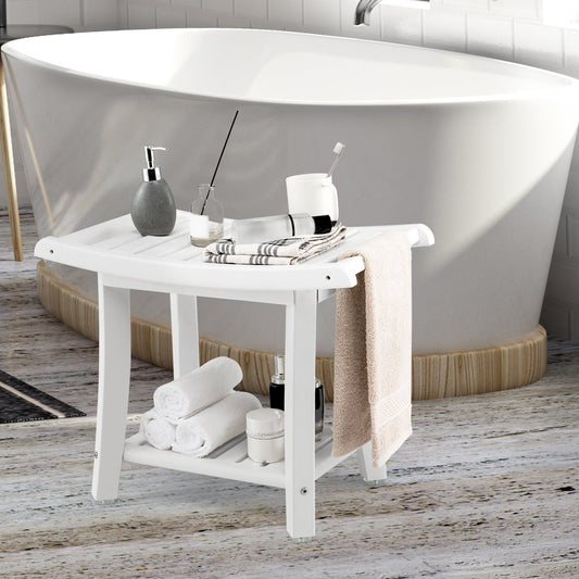 Waterproof Bath Stool with Curved Seat and Storage Shelf - Tampa Home & Garden Store