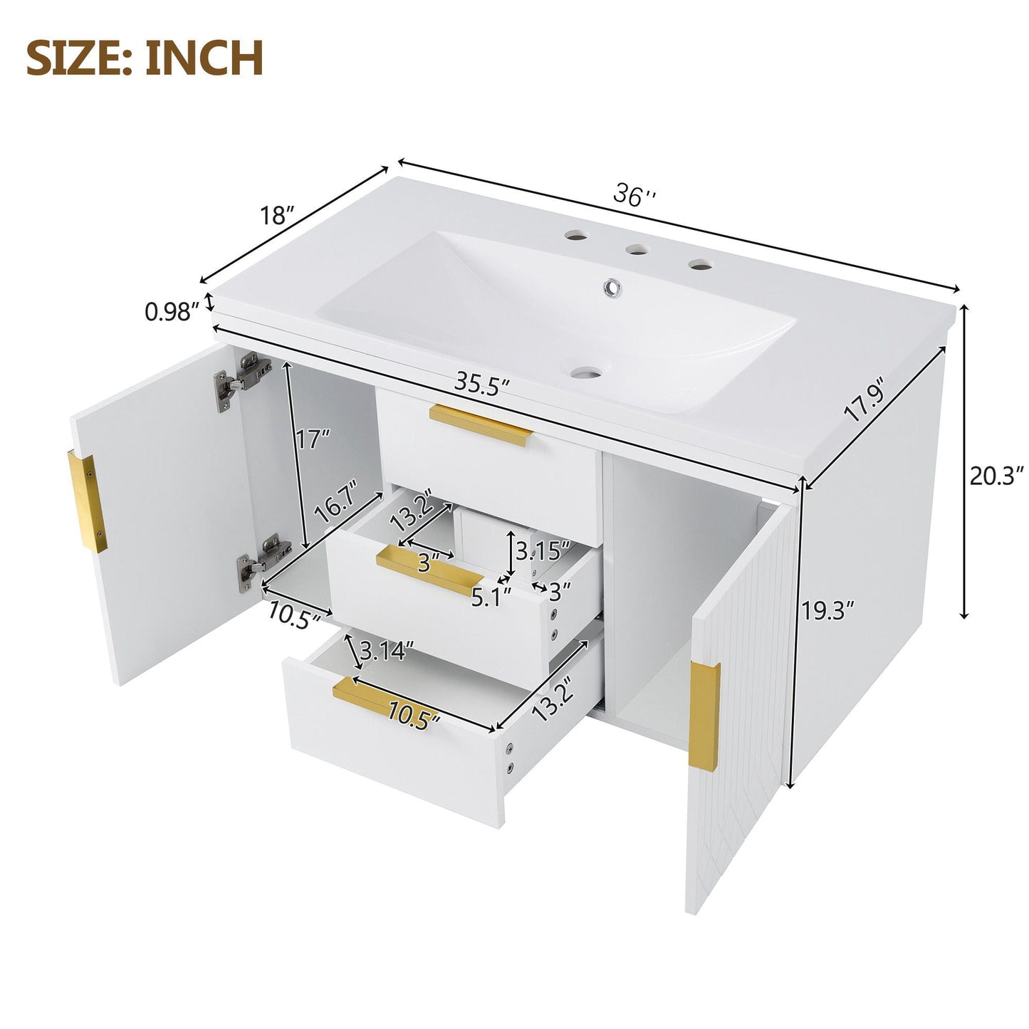Wall Mounted Bathroom Vanity With Sink and Shelf