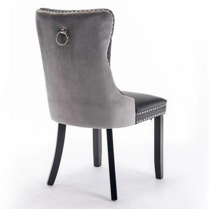 Nikki Upholstered Dining Chair gray velvet with nailhead trim and back accent black legs on Tampa Home & Garden Store