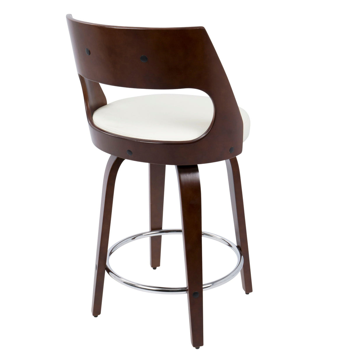 Mid-Century Counter Stool dark brown wood with white cushion chrome footrest HouseOfZazla on Tampa Home & Garden Store