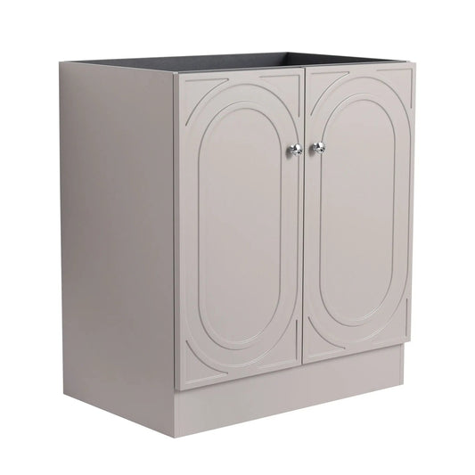 Modern bathroom vanity gray cabinet with two doors and chrome knobs soft-close on Tampa Home & Garden Store