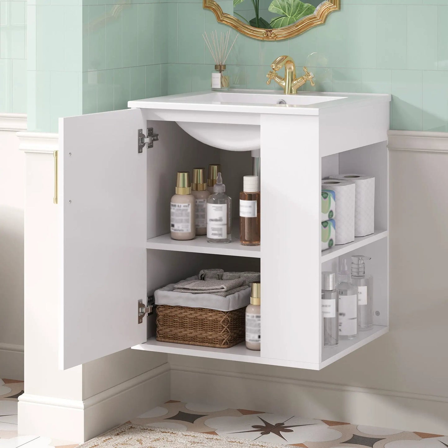 Wall Mounted Bathroom Cabinet With Side Shelves
