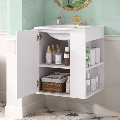 Wall Mounted Bathroom Cabinet with Side Shelf and Sink, vanity with gold faucet by HouseOfZazla on Tampa Home & Garden Store