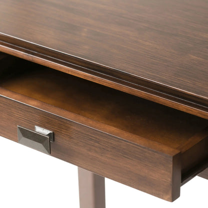 Artisan handcrafted console sofa table in dark walnut finish with metal pulls on block legs on Tampa Home & Garden Store