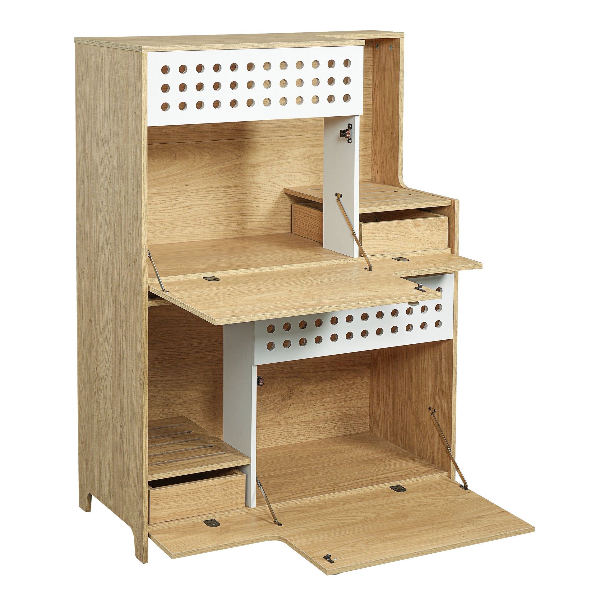 Modern 2 In 1 Cat Furniture by HouseOfZazla, natural oak wood with white perforated panel on Tampa Home & Garden Store