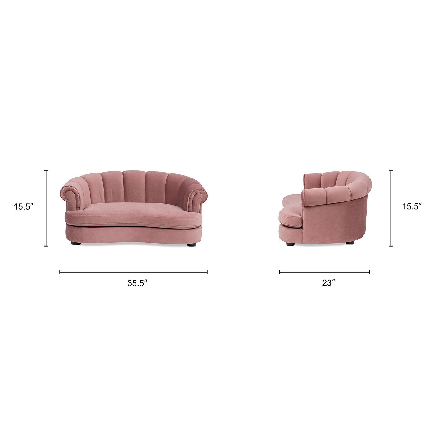 Halle 35.5in Rolled-Arm Dog Bed with Channel-Tufted Back in pink velvet by HouseOfZazla on Tampa Home & Garden Store