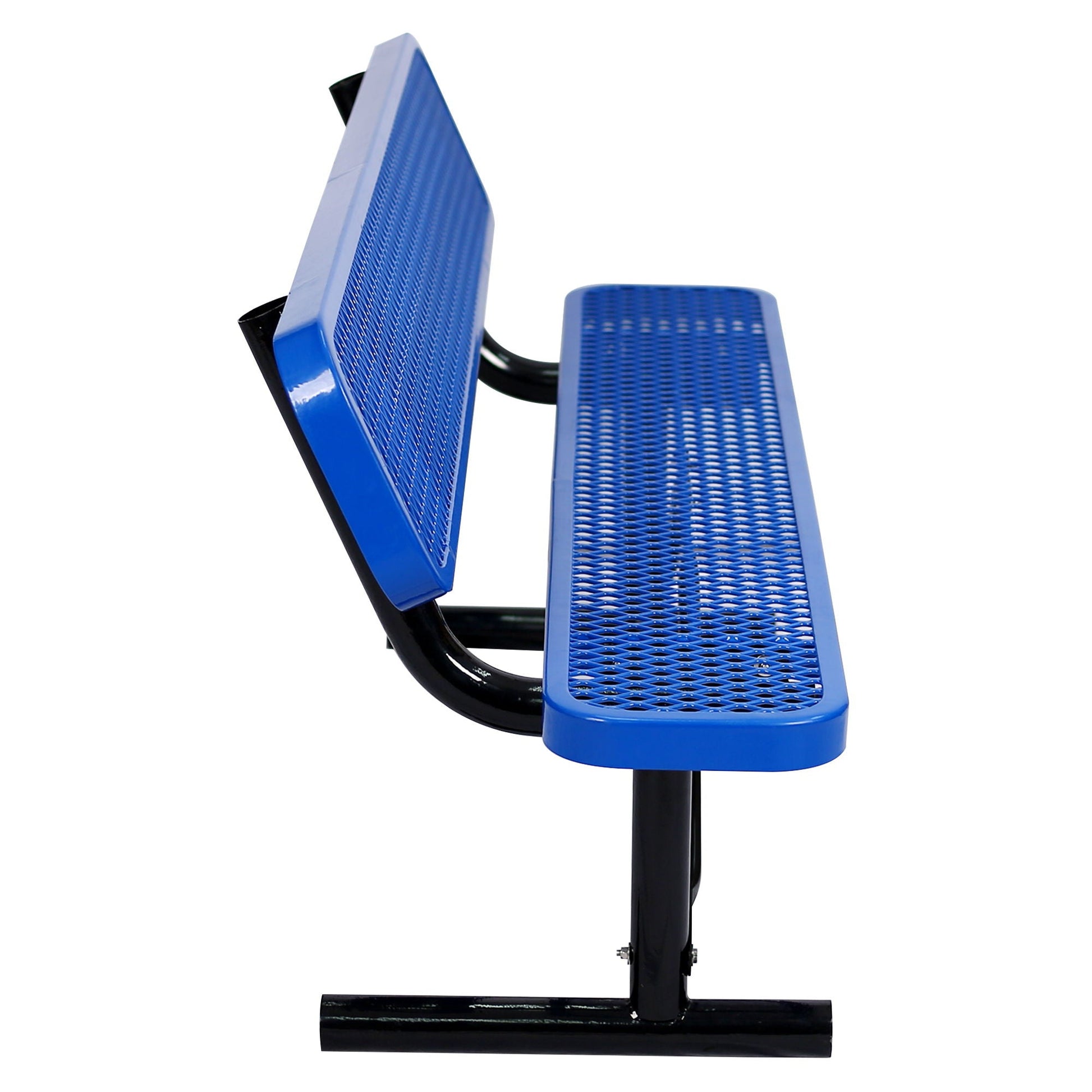 6' Outdoor Steel Bench With Backrest blue perforated seat by HouseOfZazla on Tampa Home & Garden Store