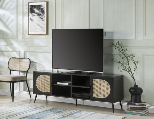Colson TV stand black by HouseOfZazla with cane-woven cabinet doors on Tampa Home & Garden Store