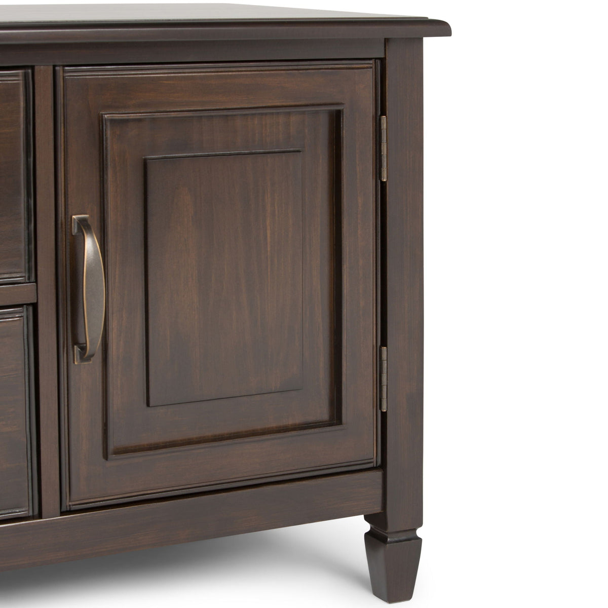 Sturdy solid wood TV stand with wide storage, dark espresso finish, raised-panel cabinet doors on Tampa Home & Garden Store