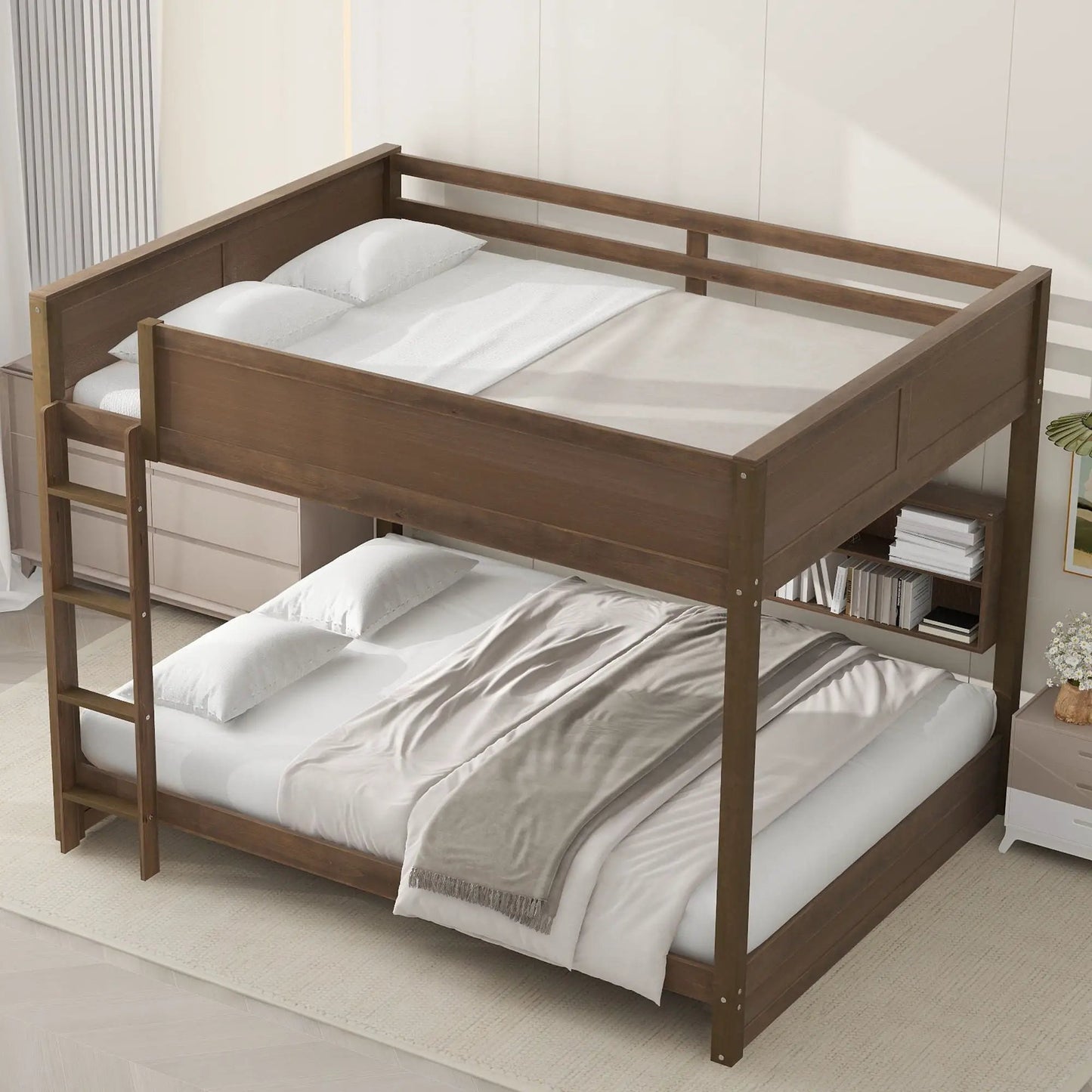 Bunk Bed with Storage Cabinets and USB Ports