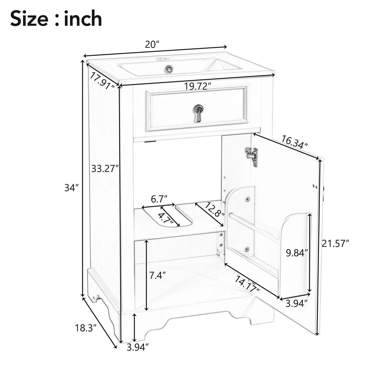 Elegant Vanity With Ceramic Sink and Shelf