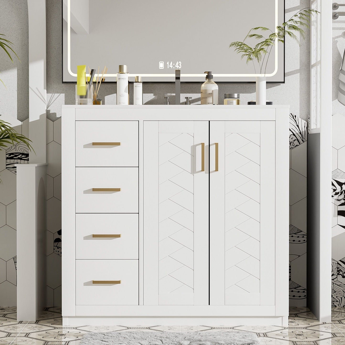 Bathroom Vanity With Sink Combo white 3-drawer left cabinet with 2 doors HouseOfZazla on Tampa Home & Garden Store