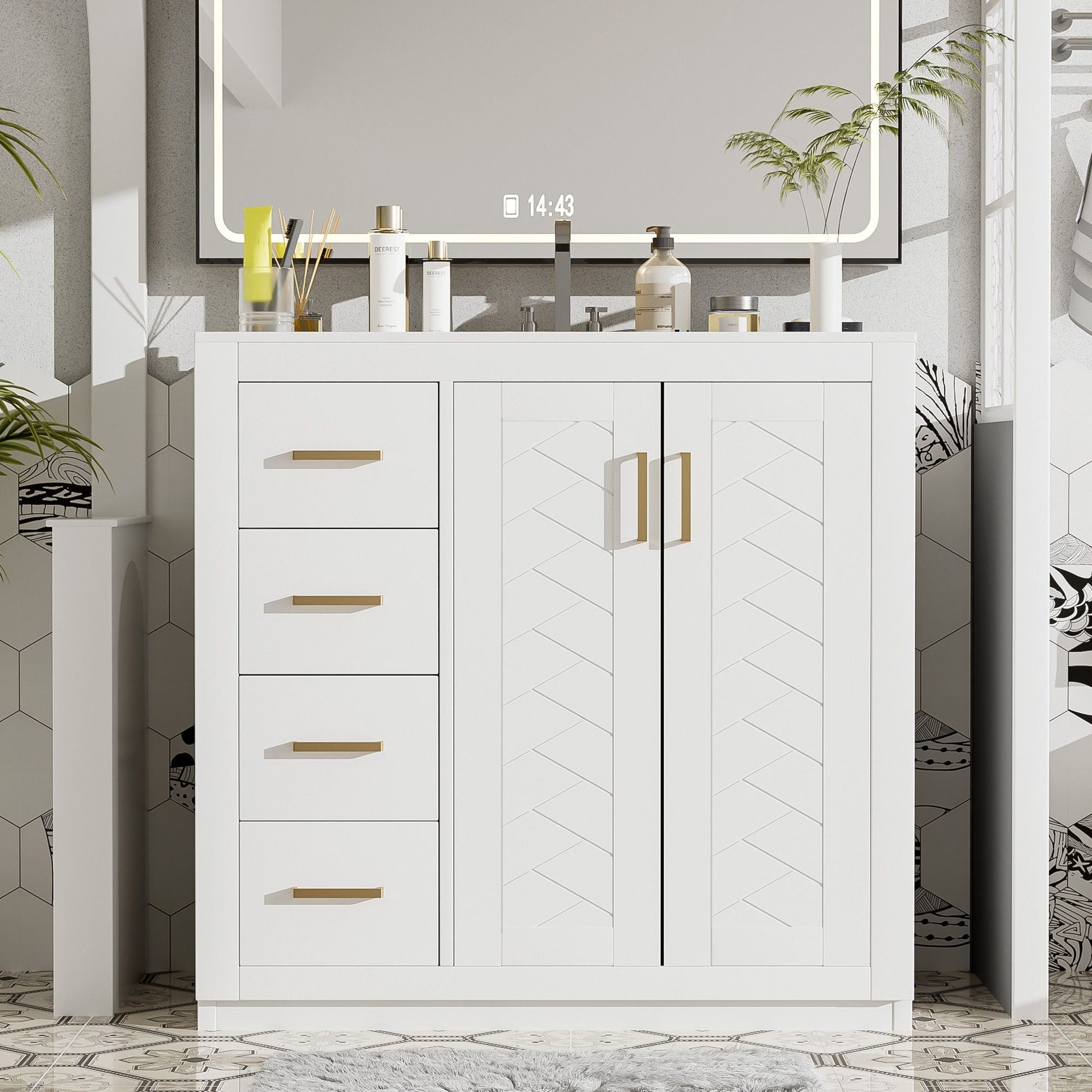 Bathroom Vanity With Sink Combo white 3-drawer left cabinet with 2 doors HouseOfZazla on Tampa Home & Garden Store