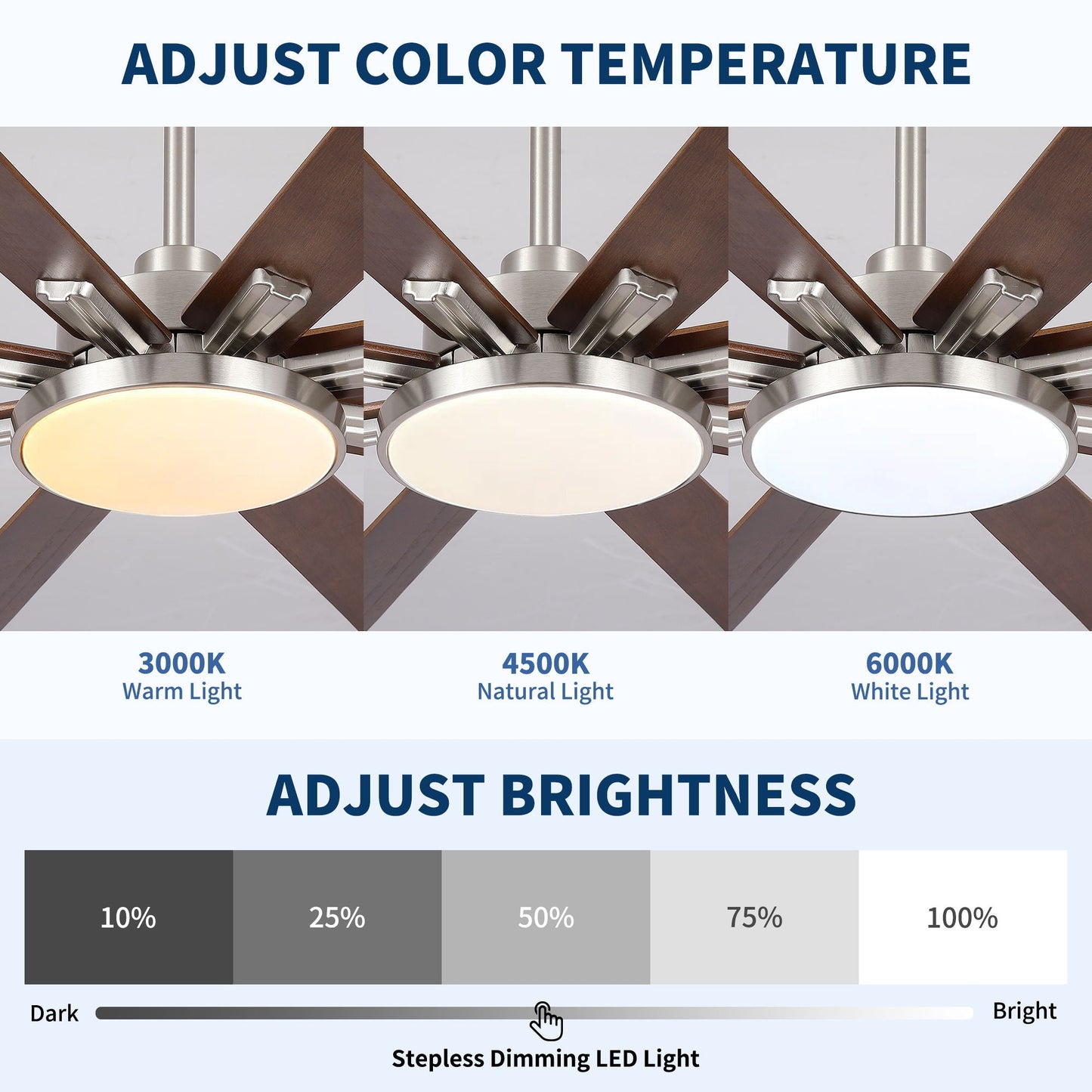 Large 8-blade ceiling fan with dimmable LED light, remote, reversible DC motor, HouseOfZazla on Tampa Home & Garden Store