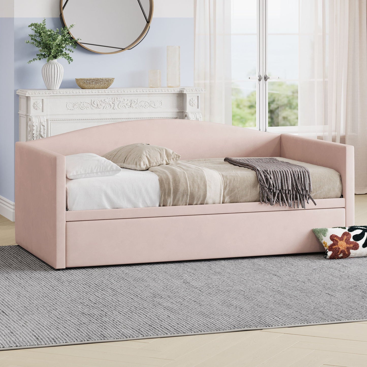 Upholstered Daybed with a Pop Up Trundle Sofa