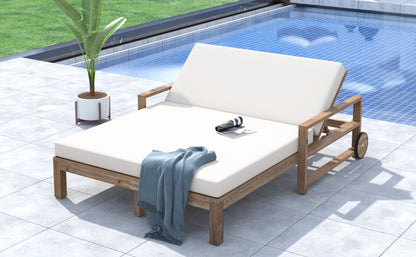 Farmhouse Acacia Sunbed for Two and Cozy Cushions