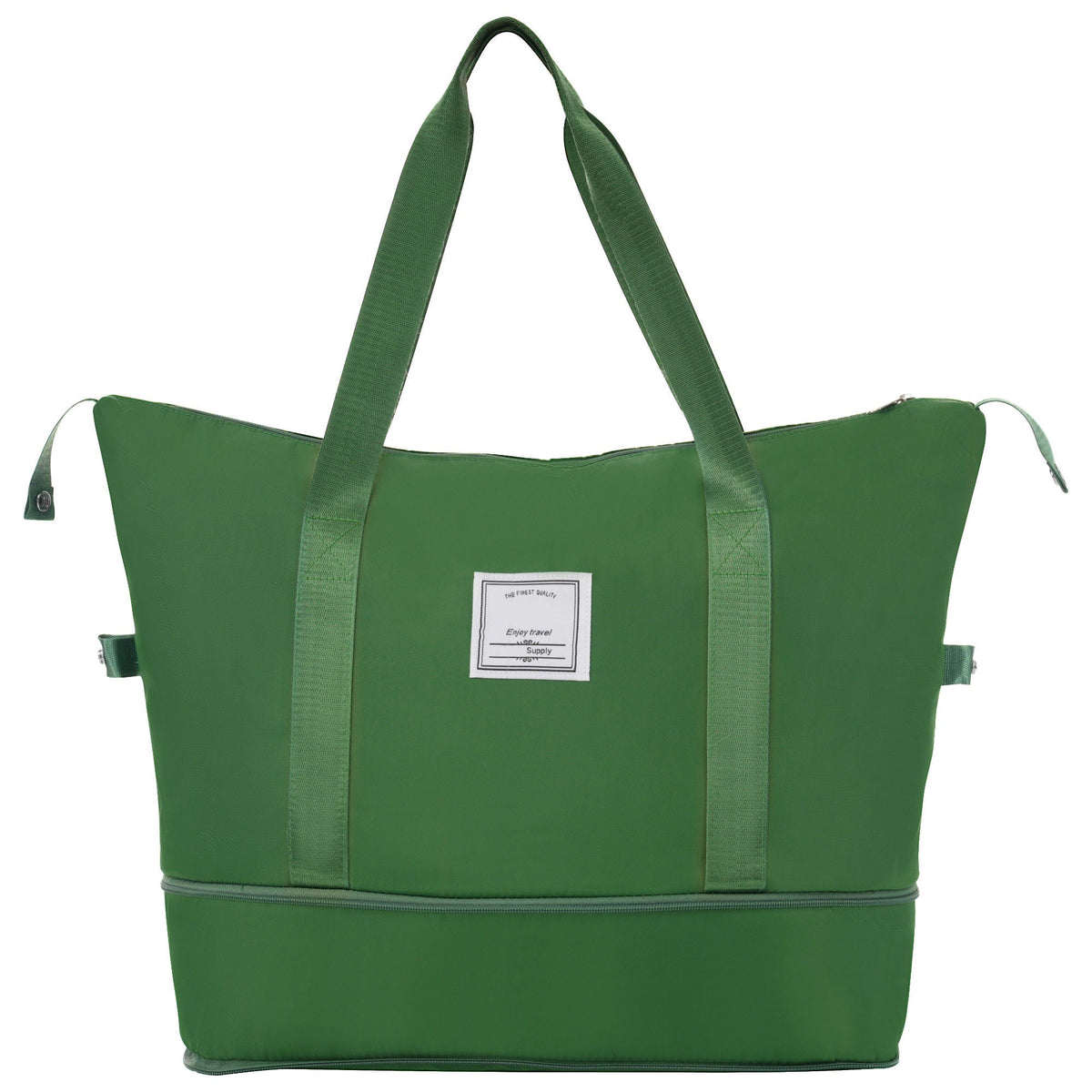 Green HouseOfZazla duffel bag with wide handles and adjustable strap front label patch on Tampa Home & Garden Store
