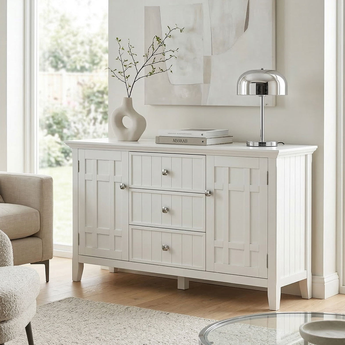 White sideboard buffet with adjustable storage, 54 in wide, by HouseOfZazla on Tampa Home & Garden Store