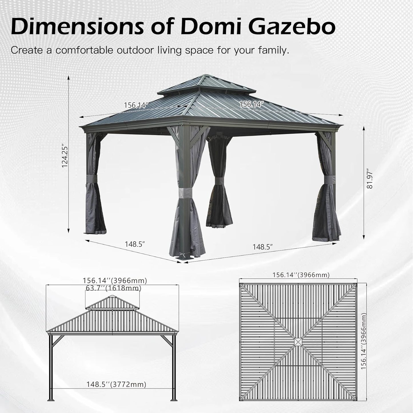 13x13ft Outdoor Hardtop Gazebo With Steel Roof
