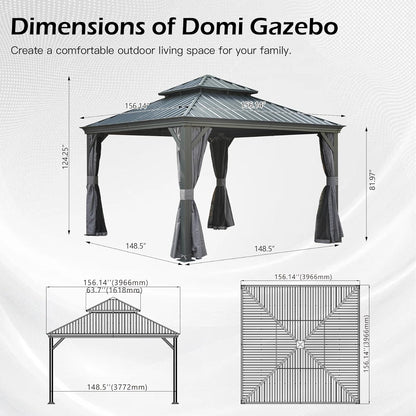 13x13ft Outdoor Hardtop Gazebo With Steel Roof
