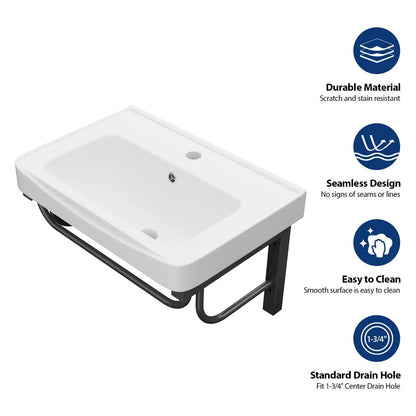 Wall Mounted Rectangular Sink With Towel Bar