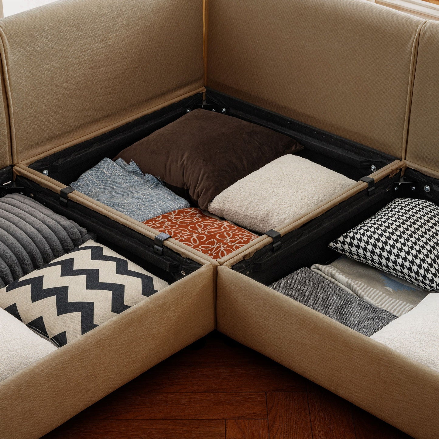 Modern Sofa with Storage and Cylindrical Backrest