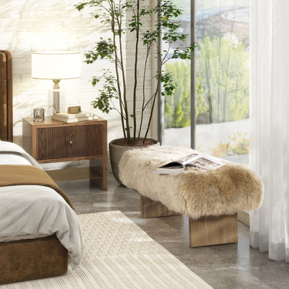 Natural blonde sheepskin fur rectangular accent bench with plush upholstery HouseOfZazla on Tampa Home & Garden Store