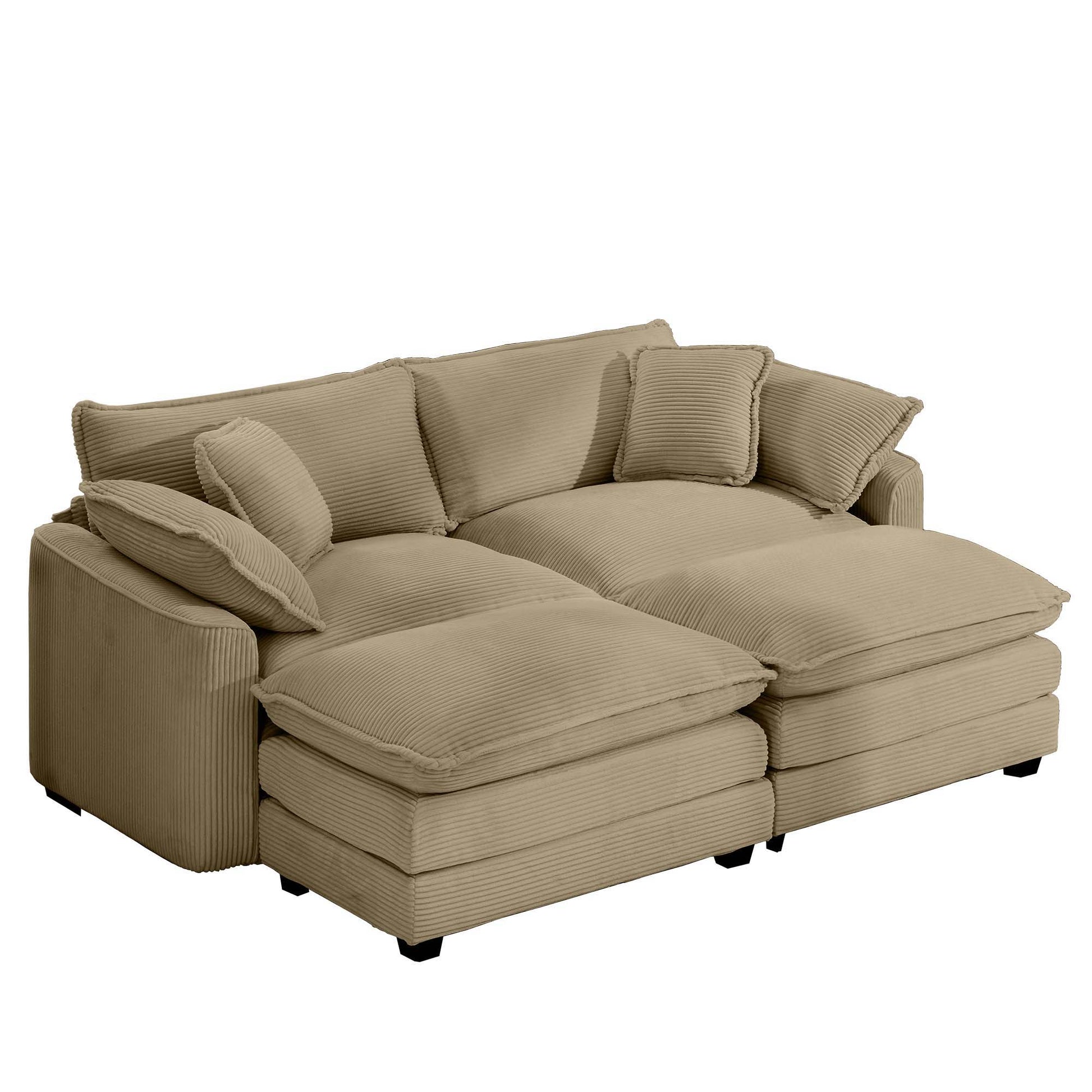 Modern Oversized Modular Cushion Sofa with Ottoman beige corduroy deep seating 2-piece set on Tampa Home & Garden Store