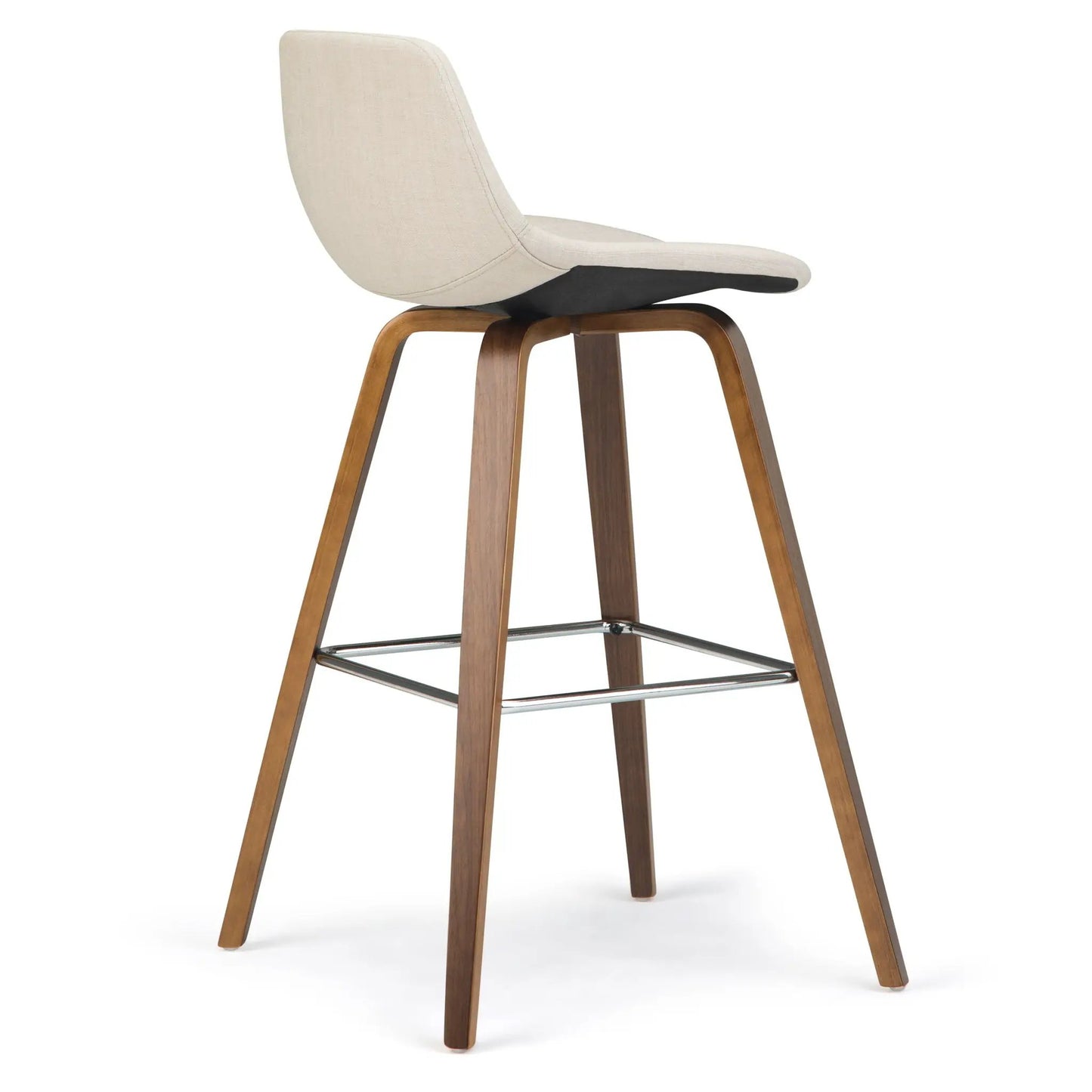 Randolph Bentwood counter stool pair with beige fabric upholstery and curved back, wood legs on Tampa Home & Garden Store