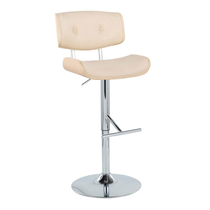 Contemporary adjustable barstool with swivel and beige tufted back, chrome pedestal base on Tampa Home & Garden Store